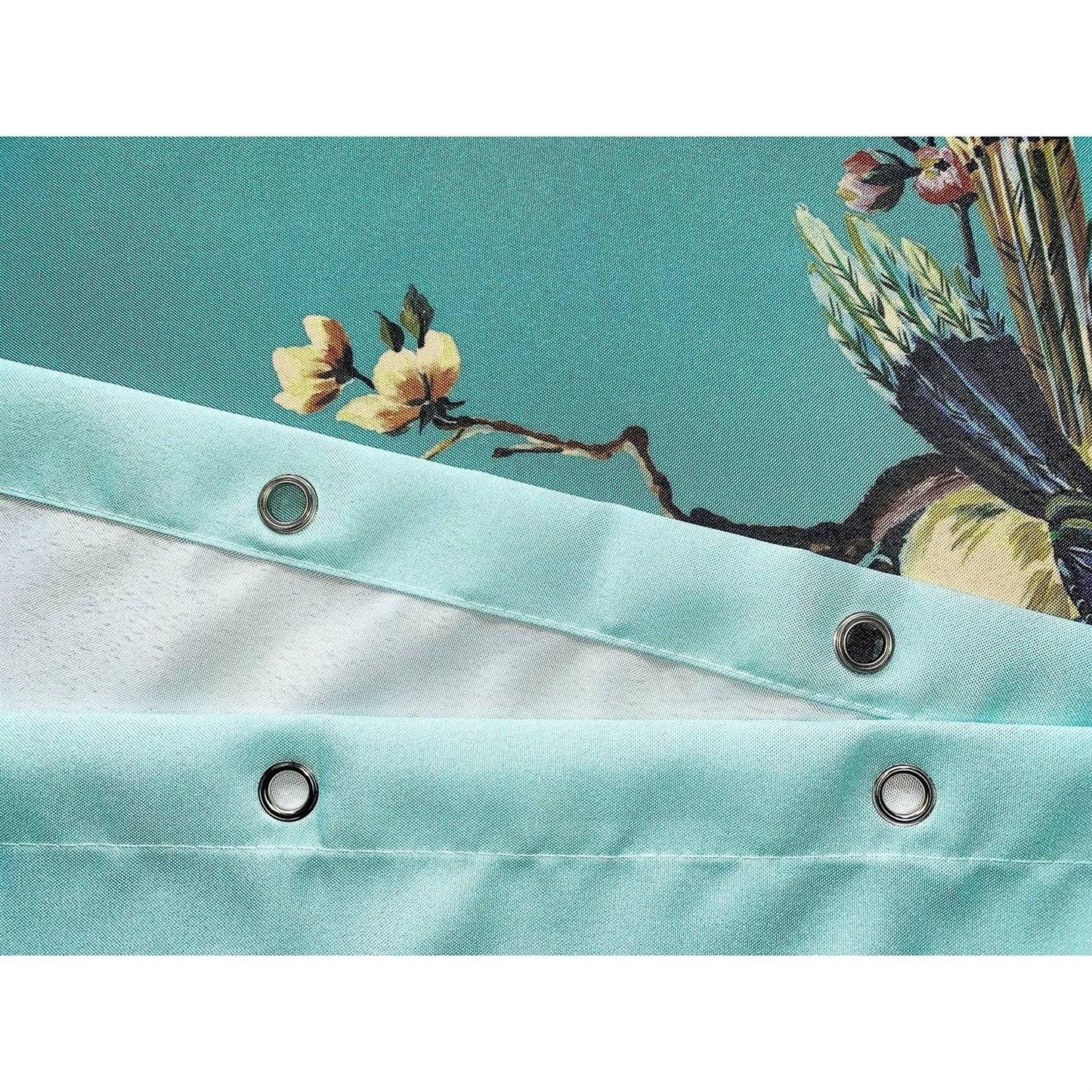 72-in. Teal Blue Green Floral Tree Bird Butterfly Japanese Style Shower Curtain FastFurnishings