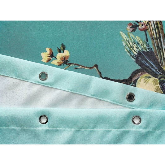 72-in. Teal Blue Green Floral Tree Bird Butterfly Japanese Style Shower Curtain FastFurnishings