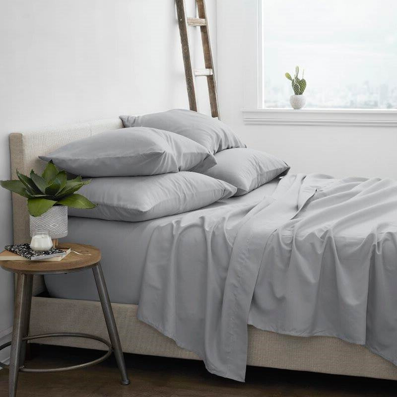 Twin XL size 4 Piece Grey Wrinkle Resistant Microfiber Polyester Sheet Set FastFurnishings