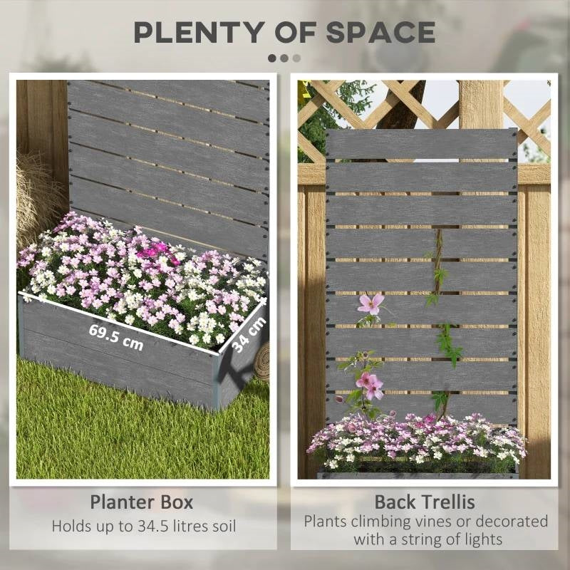 Outdoor Garden Raised Bed Planter with Slatted Fence Trellis in Grey Wood Finish FastFurnishings