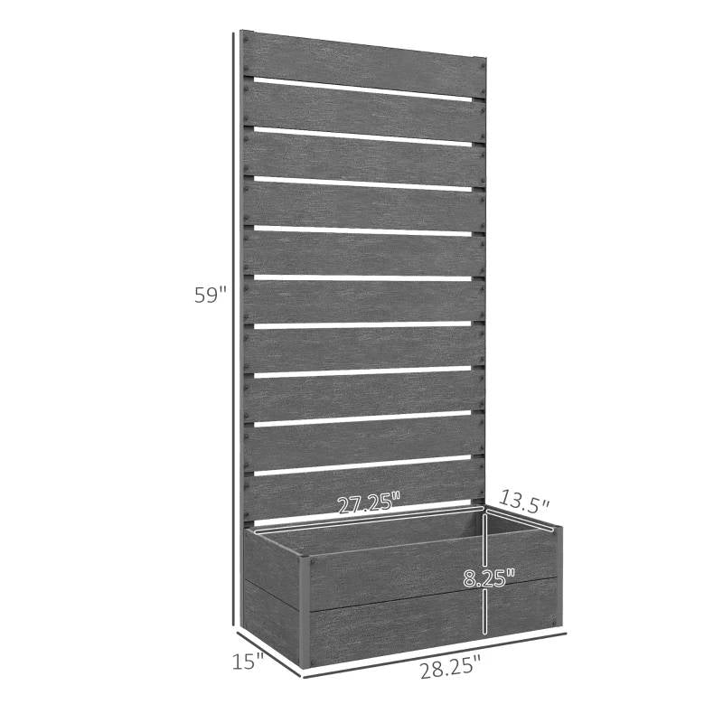 Outdoor Garden Raised Bed Planter with Slatted Fence Trellis in Grey Wood Finish FastFurnishings