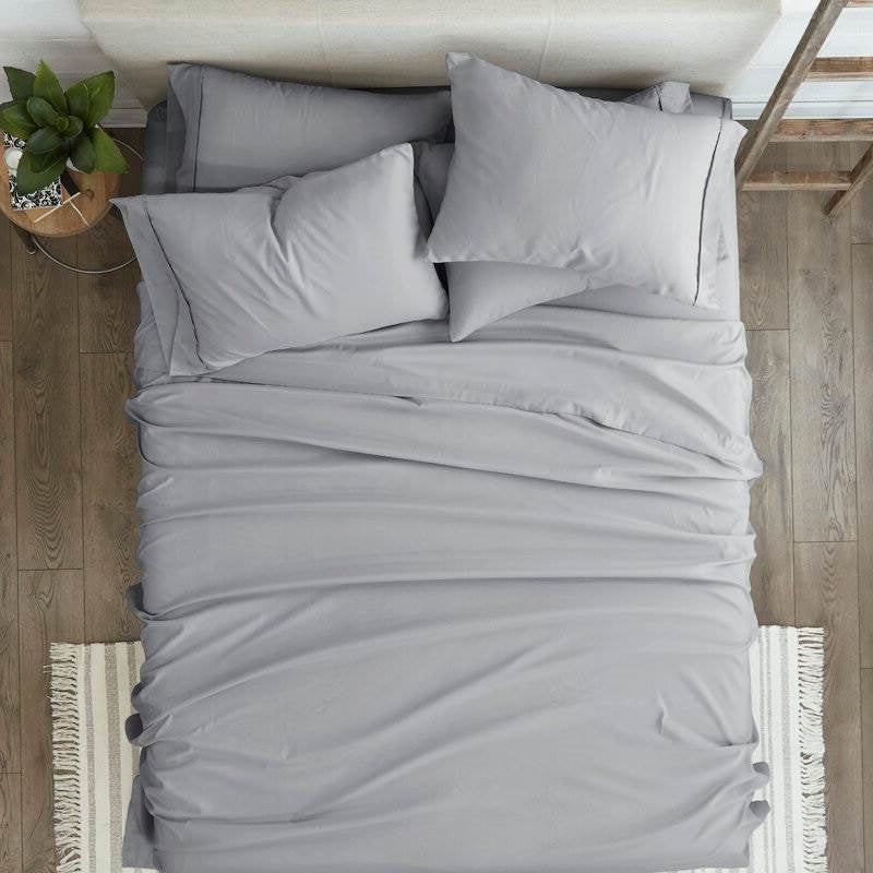 Twin size 4 Piece Grey Wrinkle Resistant Microfiber Polyester Sheet Set FastFurnishings