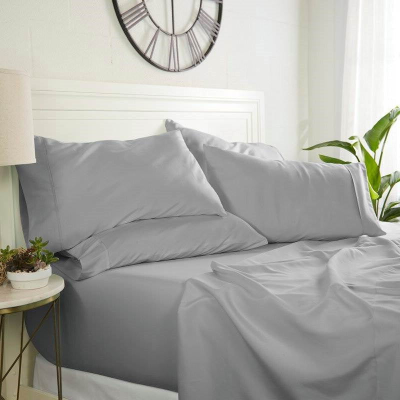 Twin size 4 Piece Grey Wrinkle Resistant Microfiber Polyester Sheet Set FastFurnishings