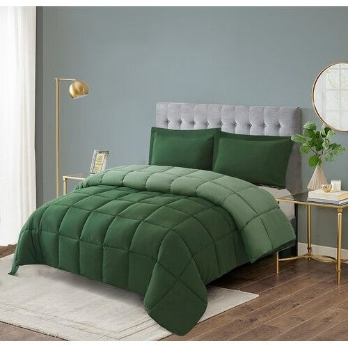 Twin/Twin XL Traditional Microfiber Reversible 3 Piece Comforter Set in Green FastFurnishings
