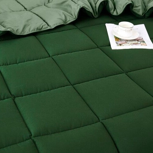 Twin/Twin XL Traditional Microfiber Reversible 3 Piece Comforter Set in Green FastFurnishings