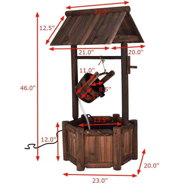 Outdoor Patio Garden Solid Wood Wishing Well Water Fountain with Pump FastFurnishings