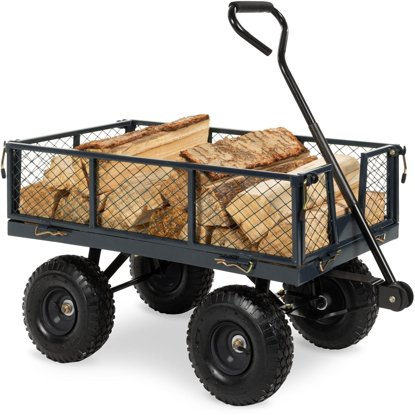 Heavy Duty Grey Steel Garden Utility Cart Wagon with Removable Sides-0