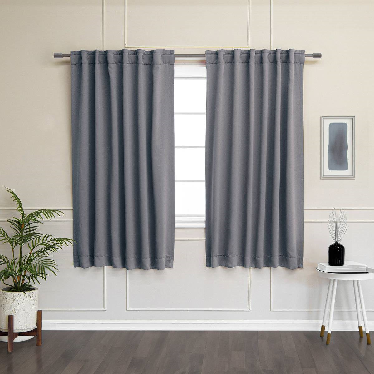 52 x 63 inch Solid Grey Thermal Blackout Curtain Panels - Set of 2 FastFurnishings