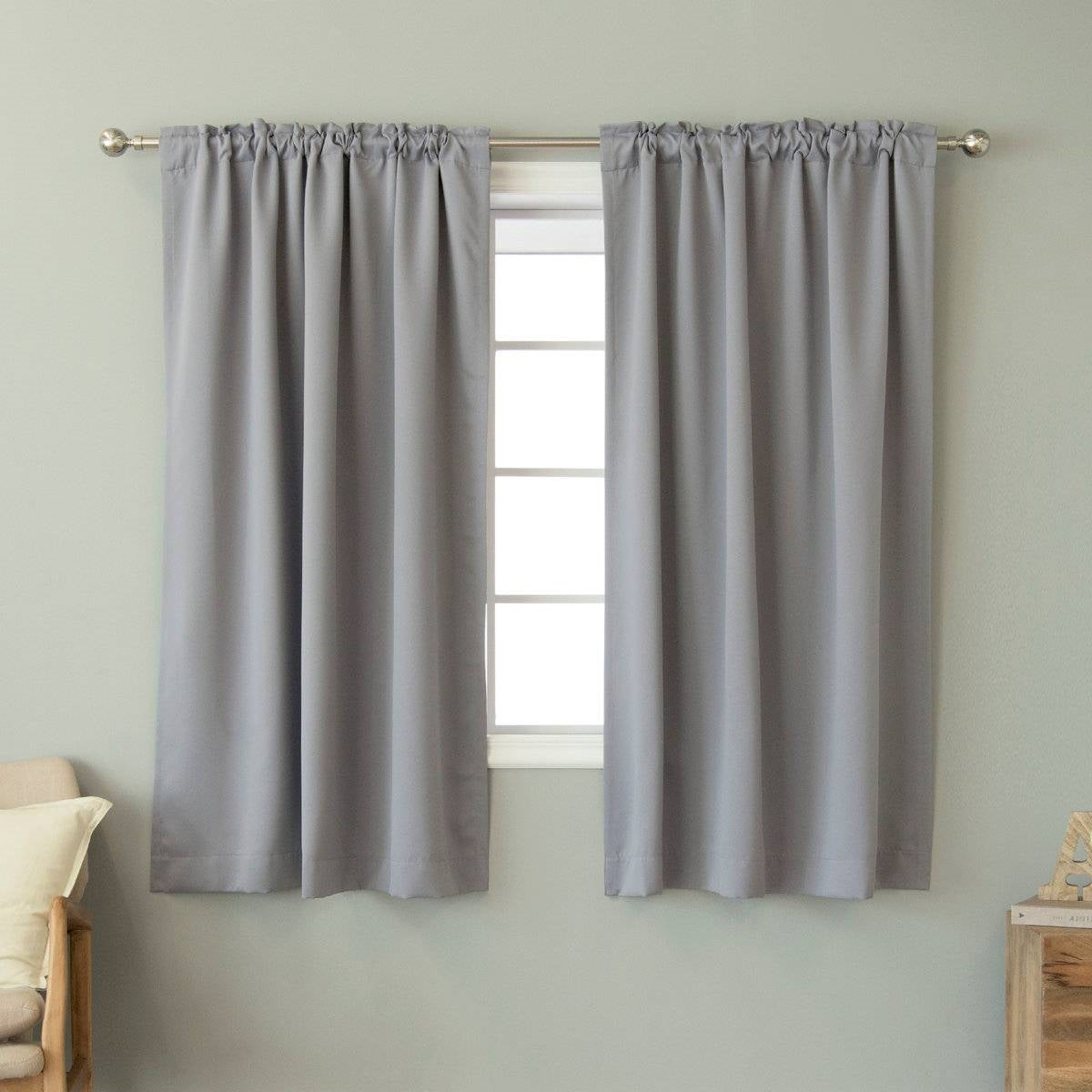 52 x 63 inch Solid Grey Thermal Blackout Curtain Panels - Set of 2 FastFurnishings