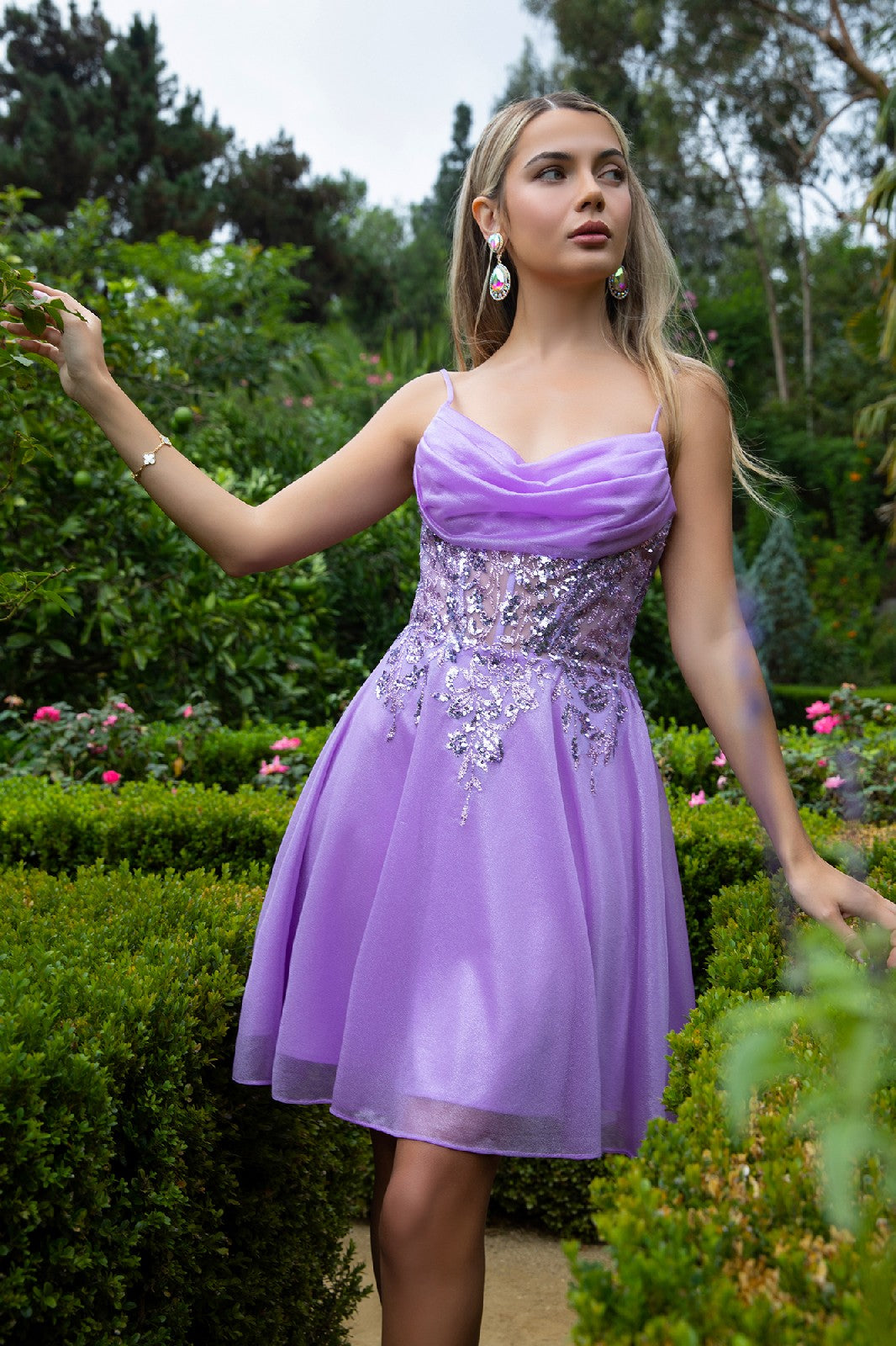 Sheer Bodice Glitter Print Embellished Spaghetti Strap Homecoming Dress Tux-USA