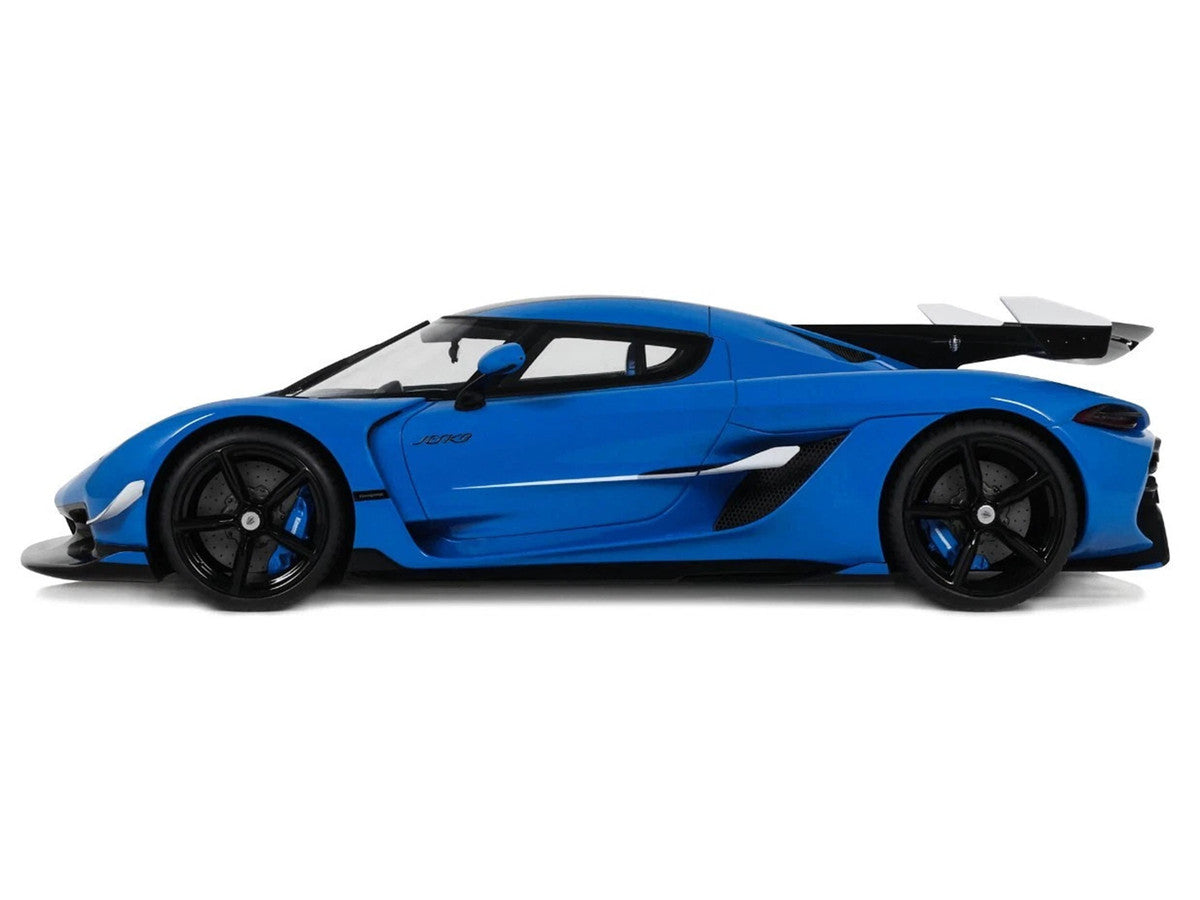 2025 Koenigsegg Jesko Blue Metallic with Black Stripes 1/18 Model Car by GT Spirit GT Spirit