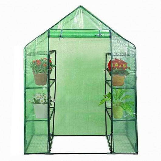 Portable 4 Tier Walk-in Plant Greenhouse with 8 Shelves - Color: Green W2B
