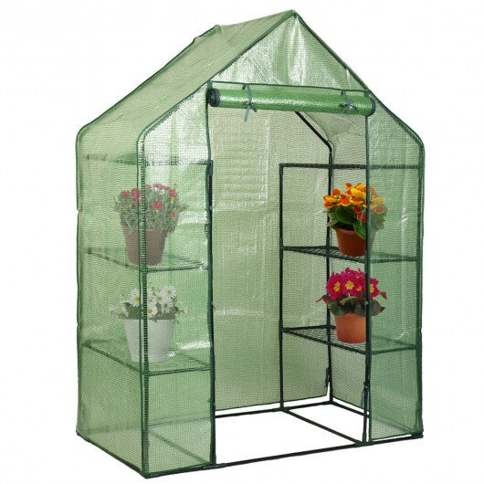 Portable 4 Tier Walk-in Plant Greenhouse with 8 Shelves - Color: Green W2B