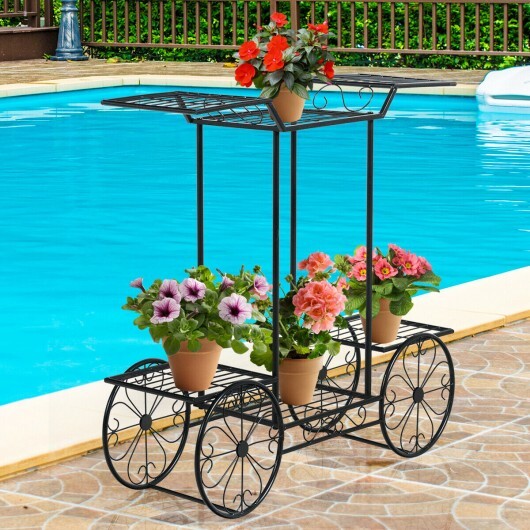 6-Tier Garden Cart Flower Rack Display Decor Pot Plant Holder W2B