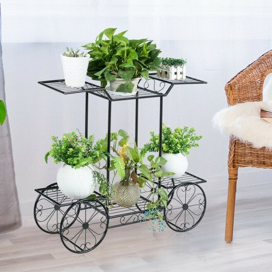 6-Tier Garden Cart Flower Rack Display Decor Pot Plant Holder - Color: Black W2B