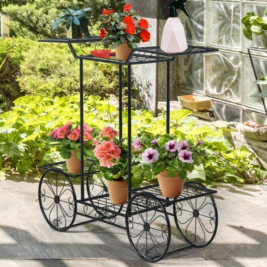 6-Tier Garden Cart Flower Rack Display Decor Pot Plant Holder - Color: Black W2B