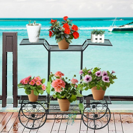 6-Tier Garden Cart Flower Rack Display Decor Pot Plant Holder - Color: Black W2B