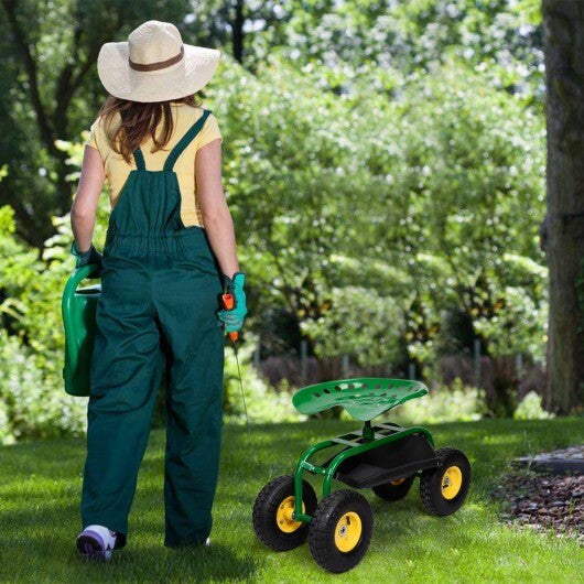 Red/Green Garden Cart Rolling Work Seat With Heavy Duty Tool Tray Gardening Planting-Green - Color: Green W2B