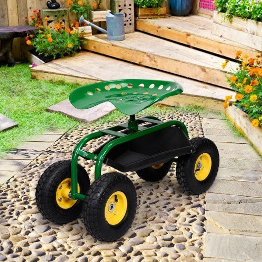 Red/Green Garden Cart Rolling Work Seat With Heavy Duty Tool Tray Gardening Planting-Green - Color: Green W2B