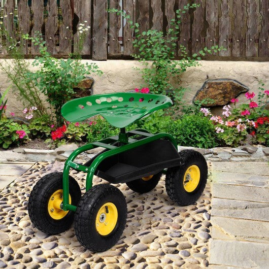 Red/Green Garden Cart Rolling Work Seat With Heavy Duty Tool Tray Gardening Planting-Green - Color: Green W2B