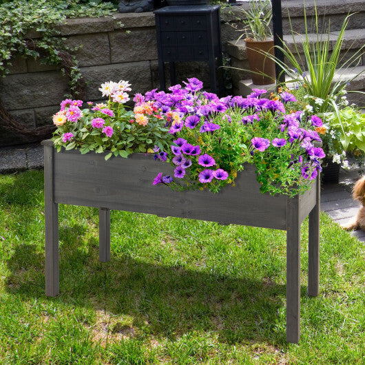 Wooden Raised Vegetable Garden Bed Elevated Grow Vegetable Planter-Gray W2B
