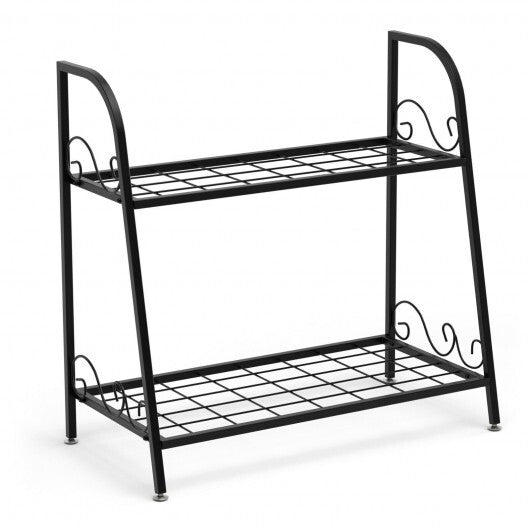 2-tier Patio Metal Plant Stand - Color: Black - Size: 2-Tier W2B