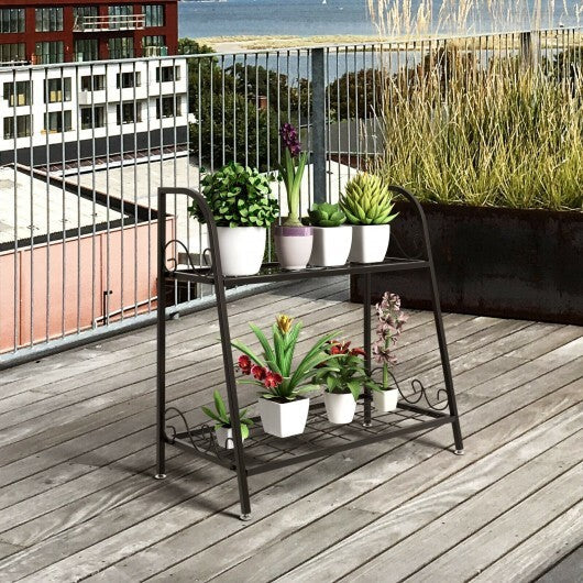 2-tier Patio Metal Plant Stand - Color: Black - Size: 2-Tier W2B