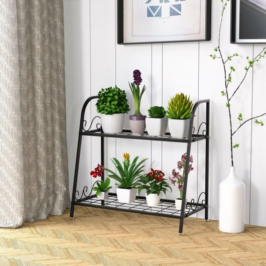 2-tier Patio Metal Plant Stand - Color: Black - Size: 2-Tier W2B