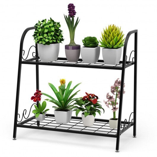 2-tier Patio Metal Plant Stand - Color: Black - Size: 2-Tier W2B