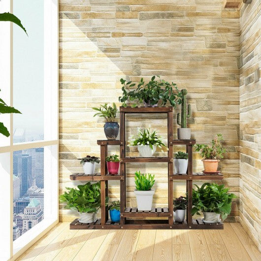 6-Tier Flower Wood Stand Plant Display Rack Storage Shelf - Color: Brown - Size: 6-Tier W2B
