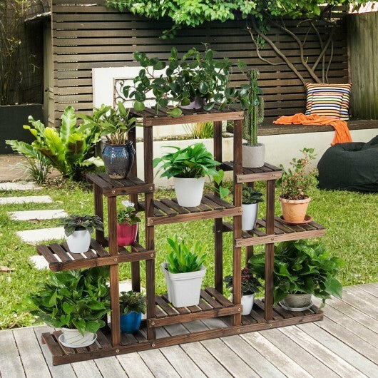 6-Tier Flower Wood Stand Plant Display Rack Storage Shelf - Color: Brown - Size: 6-Tier W2B