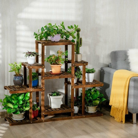 6-Tier Flower Wood Stand Plant Display Rack Storage Shelf - Color: Brown - Size: 6-Tier W2B