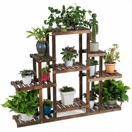 6-Tier Flower Wood Stand Plant Display Rack Storage Shelf - Color: Brown - Size: 6-Tier W2B