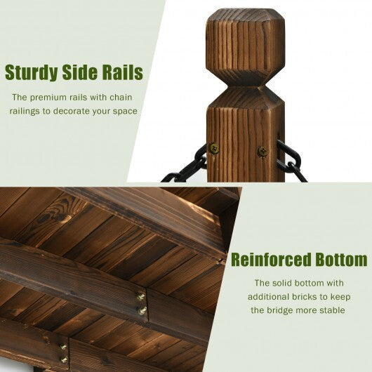 5 Feet Wooden Garden Bridge Arc Footbridge Stained Finish Walkway with Safety Rails W2B