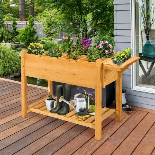 Elevated Planter Box Kit with 8 Grids and Folding Tabletop - Color: Natural W2B