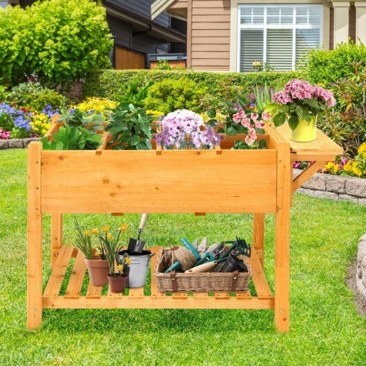Elevated Planter Box Kit with 8 Grids and Folding Tabletop - Color: Natural W2B