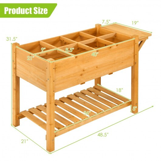 Elevated Planter Box Kit with 8 Grids and Folding Tabletop - Color: Natural W2B