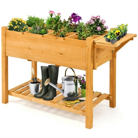 Elevated Planter Box Kit with 8 Grids and Folding Tabletop - Color: Natural W2B