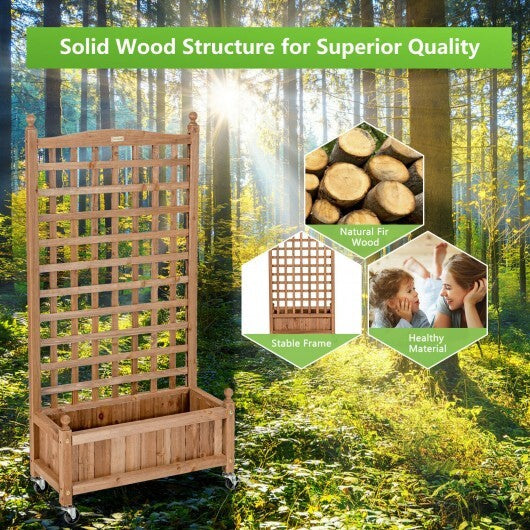 50 Inch Wood Planter Box with Trellis Mobile Raised Bed for Climbing Plant W2B
