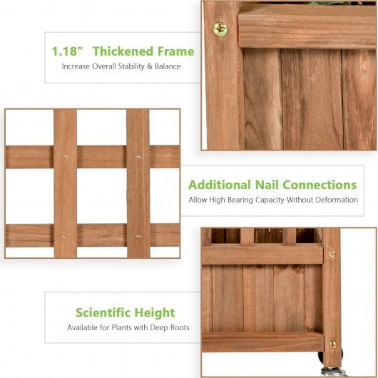50 Inch Wood Planter Box with Trellis Mobile Raised Bed for Climbing Plant W2B