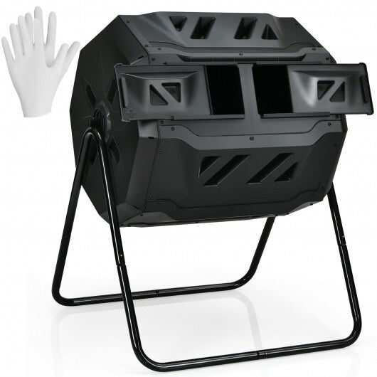 43 Gallon Composting Tumbler Compost Bin with Dual Rotating Chamber - Color: Black W2B