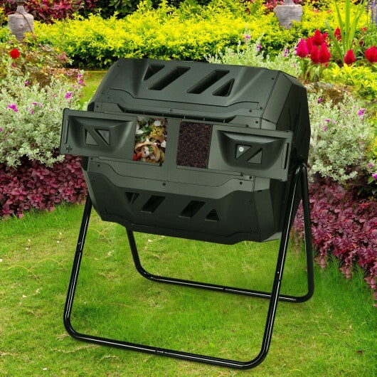 43 Gallon Composting Tumbler Compost Bin with Dual Rotating Chamber - Color: Black W2B