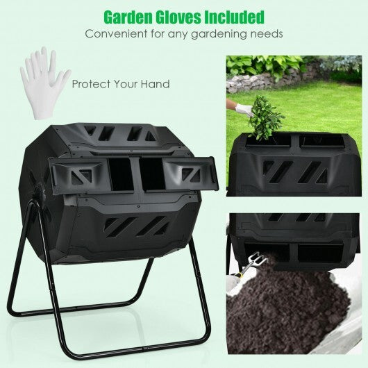 43 Gallon Composting Tumbler Compost Bin with Dual Rotating Chamber - Color: Black W2B