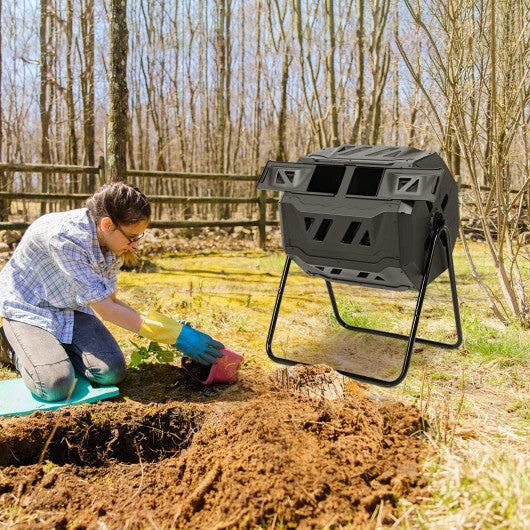 43 Gallon Composting Tumbler Compost Bin with Dual Rotating Chamber W2B