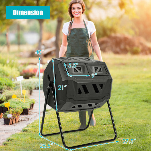 43 Gallon Composting Tumbler Compost Bin with Dual Rotating Chamber W2B