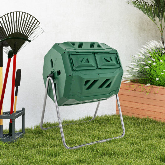 43 Gallon Composting Tumbler Compost Bin with Dual Rotating Chamber W2B