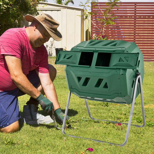 43 Gallon Composting Tumbler Compost Bin with Dual Rotating Chamber W2B