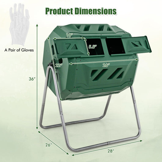 43 Gallon Composting Tumbler Compost Bin with Dual Rotating Chamber W2B