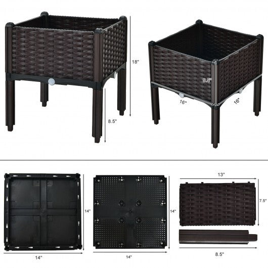 2 Set Elevated Plastic Raised Garden Bed Planter Kit for Flower Vegetable Grow-Brown - Color: Brown W2B