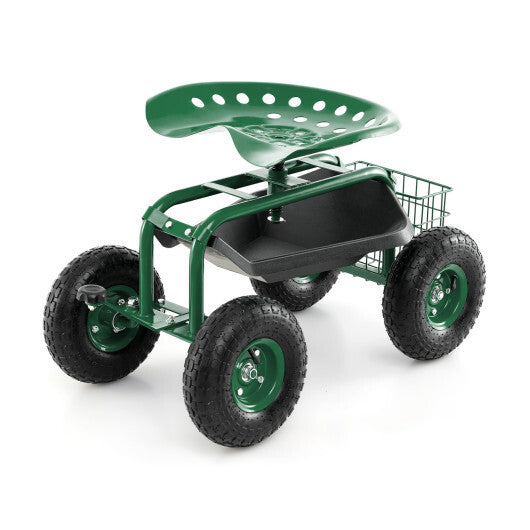 4-Wheel Rolling Garden Cart Work Seat-Blue W2B